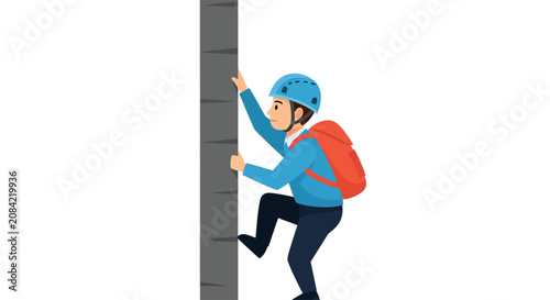 Foto Man wearing blue helmet and backpack.