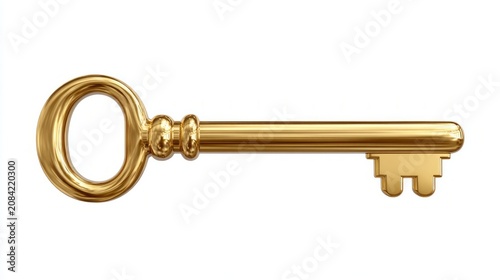 Golden key symbol icon in simple minimalist design, isolated on transparent background, elegant security and access concept, clean flat vector illustration for lock, password, property and digital aut