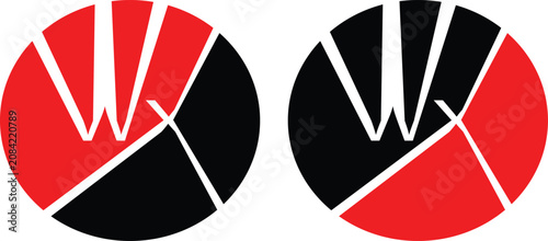 Minimalist abstract letter w graphic design featuring sharp geometric shapes and bold red and black color palette isolated as a professional vector illustration on transparent background