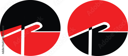 Modern abstract letter r logo design featuring bold geometric shapes with vibrant red and black colors presented as a professional vector graphic element on transparent background