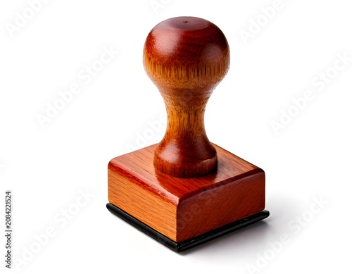 Classic wooden rubber stamp mockup isolated on a white background.