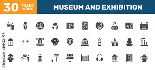 Εκτύπωση καμβά museum and exhibition icon set with acrylic, mask, no photo, porcelain signs in filled style