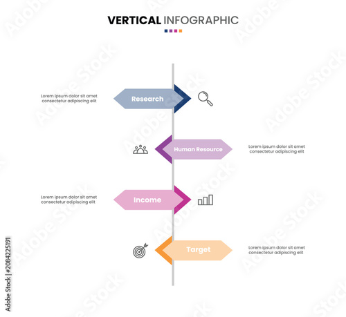 Vertical timeline infographic milestone 4 options, step, process presentation template