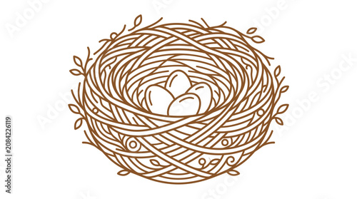 Obraz na płótnie Bird Nest with Eggs, Cozy Home, Spring Symbol, Nature Illustration
