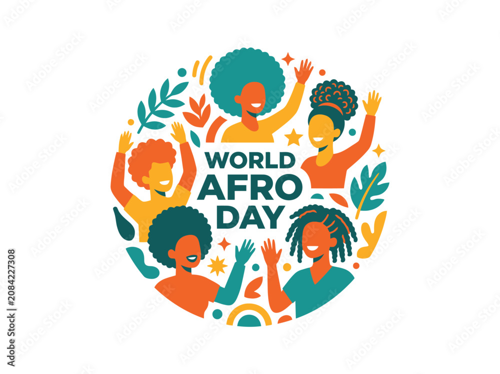 Fototapeta premium Colorful Vector Illustration for World Afro Day Featuring Diverse People Celebrating Afro Hairstyles and Cultural Pride