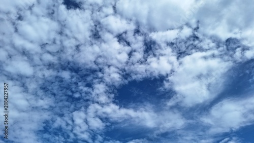 Beautiful fluffy white clouds in a bright blue sky