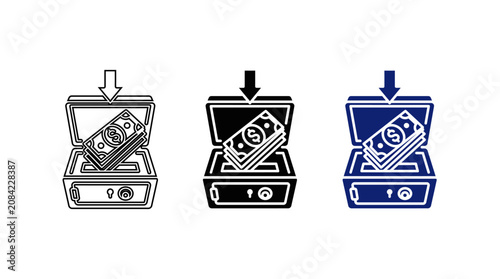 Money deposit in safe box icon set vector illustration