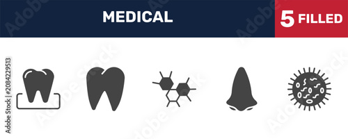 Konstfotografi medical icon set with molar, tooth, l, germs signs in filled style