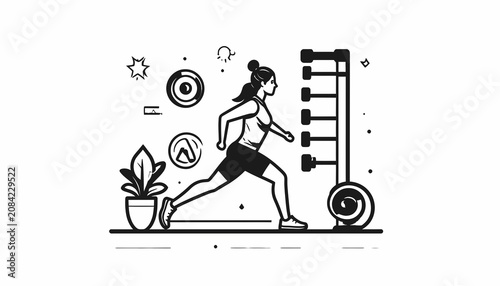 Tableau sur toile Woman in motion running fast outside.