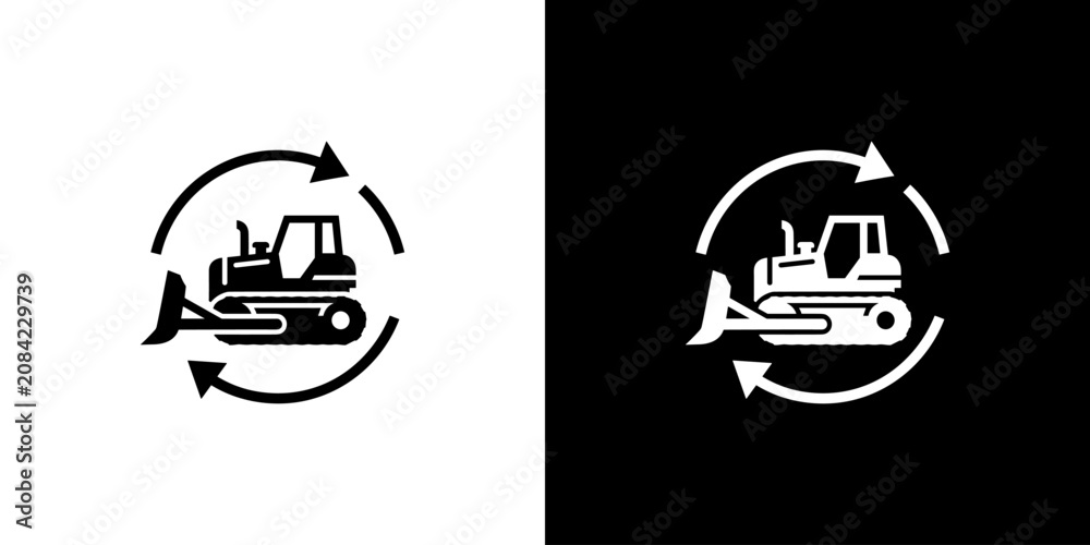 Obraz premium Bulldozer Heavy Equipment with Circular Arrows Icon for Construction Process