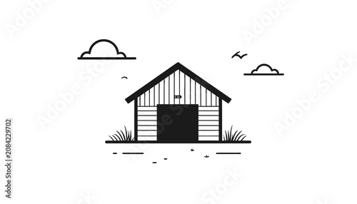 Quadro su tela Simple country house with gable roof.