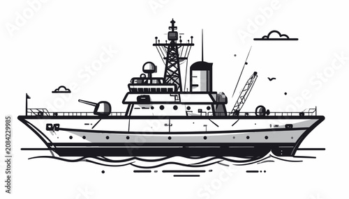 Bild auf Leinwand Large Naval Vessel Sailing on Water.