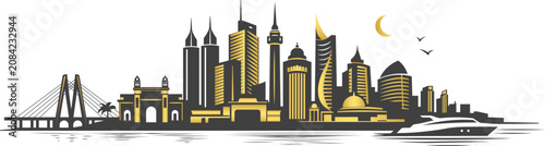 Luxury Mumbai Skyline Vector with Gateway of India, Sea Link and Modern Waterfront