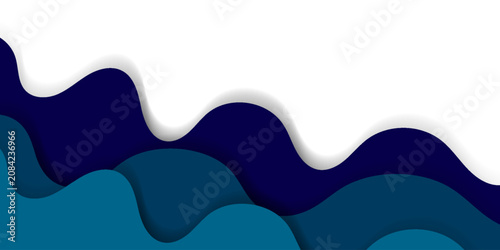 Abstract blue paper cut background with wavy layers, 3d papercut style curve shapes frame border backdrop with copy space.