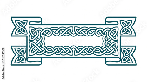 Intricate Celtic Knot Border Design with Ribbon Elements.