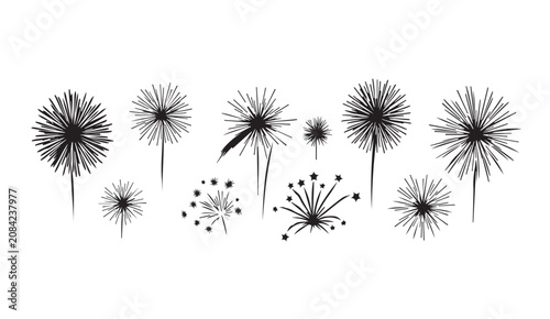 Black dandelion seed heads on white background in a minimalist line art style for a clean design