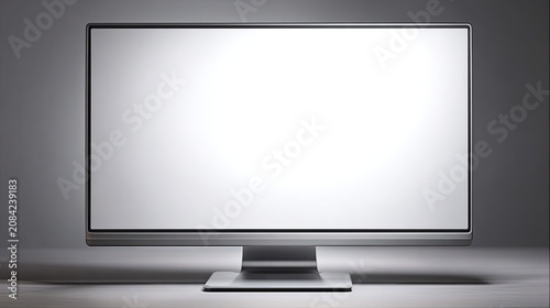 Modern flat screen monitor with blank white display isolated on gray background for mockup and design