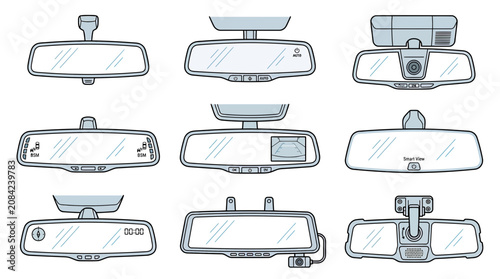 Bild auf Leinwand Car Rearview Mirrors Collection - Various Types and Designs Illustrated