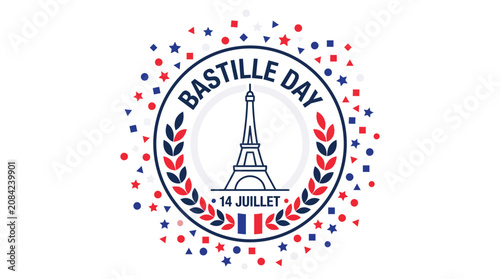Obraz na płótnie Bastille day vector graphic illustration featuring an iconic eiffel tower silhou