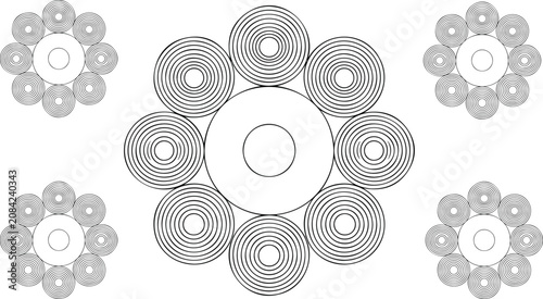 Tableau sur toile Revolver cylinder line icon set showing ammunition chamber circles with bullet g