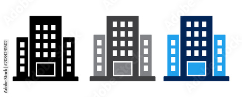 Office Building Icon Set, office building, building icon, office, building,  Commercial Building Vector Icons in Black, Gray and Blue Flat Design