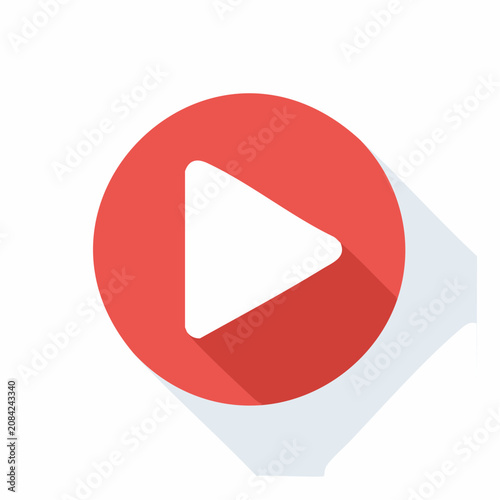 Red circular play button with long shadow.