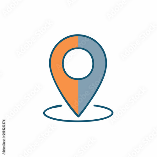 Split orange and blue map location pin icon.