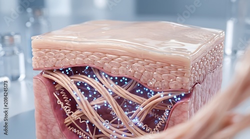 Youthful skin cutaway collagen layer cross section 3d illustration