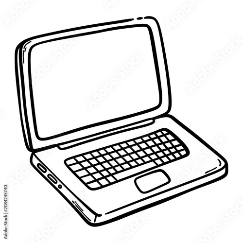 Laptop Computer Hand Drawn Doodle Black Line Art