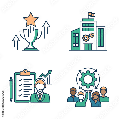 A set of business management and teamwork vector icons