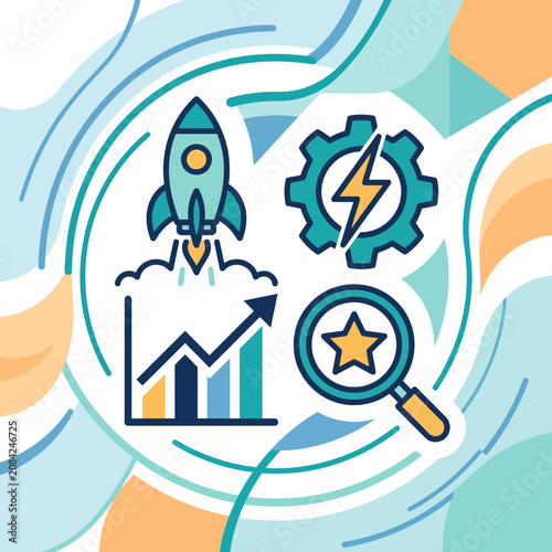 Business icons representing startup growth and success