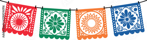 Colorful papel picado banners for festive latin american celebrations