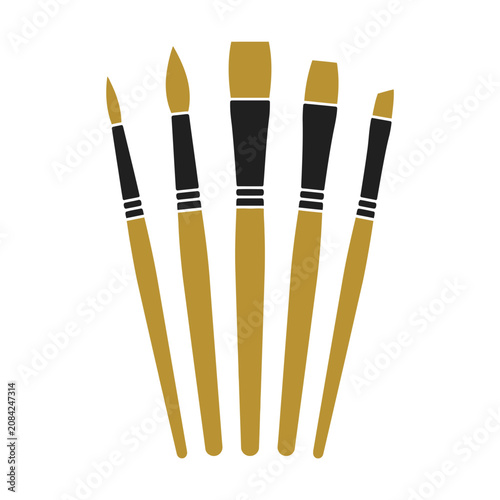 Minimalist vector illustration of five different paintbrushes