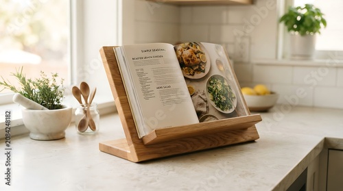 Kitchen Countertop with Cookbook Display.