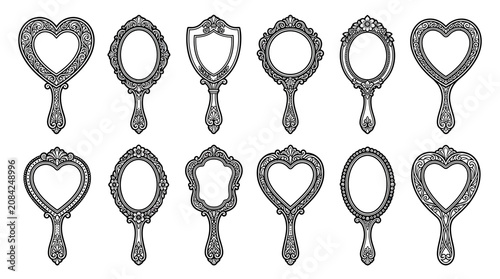Foto Set of Ornate Hand Mirrors, Vintage Decorative Vanity Mirrors, Victorian Style