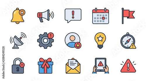 Collection of notification and alert icons in a grid layout.