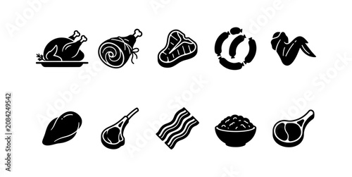 Fotografía Various meat and poultry icons on white background