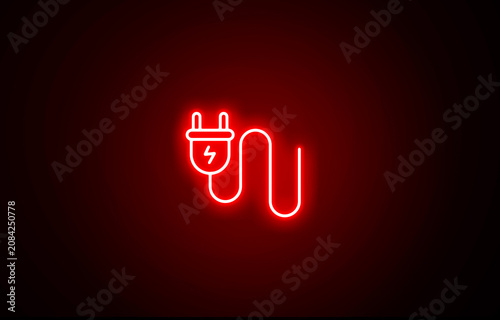 Принти на полотні Neon glowing red fire color Electric plug icon on black background