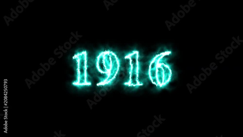 Animated glowing number 1916 with realistic fire and flame effects on a dark background. Perfect for countdowns, year transitions, presentations, and motion graphics projects.