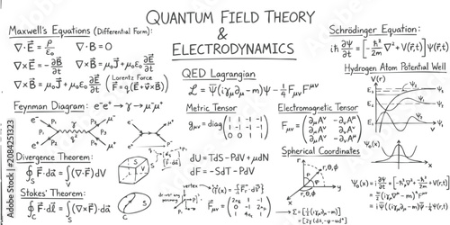 Vászonkép Quantum field theory and electrodynamics physics formulas and equations written