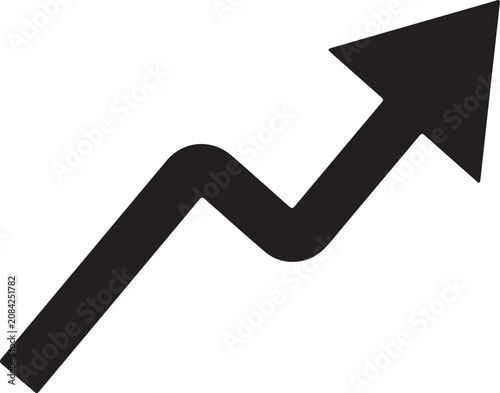 Cuadro en lienzo Black arrow pointing upward with fluctuating line graph