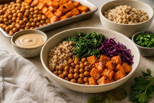 Grain Bowl Ingredient Prep Scene With Tactile Material Focus