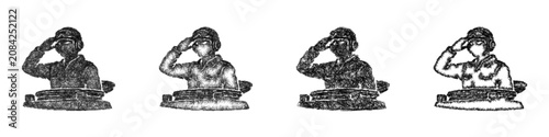 Photos Black and white sketch tank commander icon design set