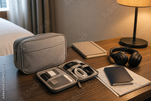 Digital Nomad Packing Table Scene In Soft Commercial Light