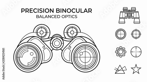 Photos Precision Binocular Optics - Line Art Illustration