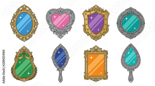 Billede på lærred Ornate Vintage Mirrors Collection: Oval, Heart, Shield, Round, Pear Shapes