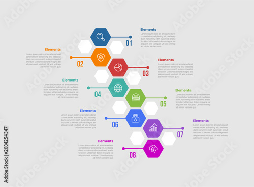 Cuadro en lienzo 8 elements infographic comparison diagram with hexagon big and small growth wate