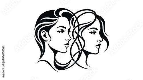 Fotografía Gemini Zodiac Sign Astrology Symbol - Two Women Profile Illustration