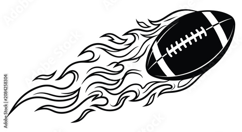 Obraz na płótnie American Football With Flames Black And White Silhouette Design