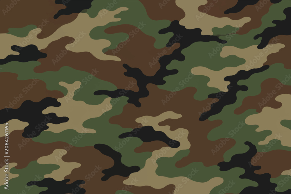 Fototapeta premium Seamless Woodland Military Camouflage Pattern Vector Background